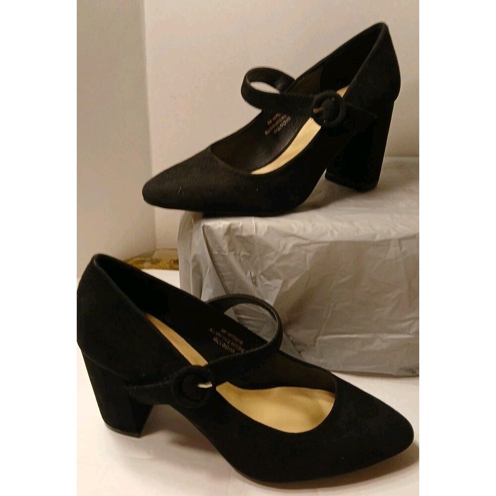Comfort Est.1946 Womens Black Faux Suede Mary Jane Pumps Size 8 Chunky Heel